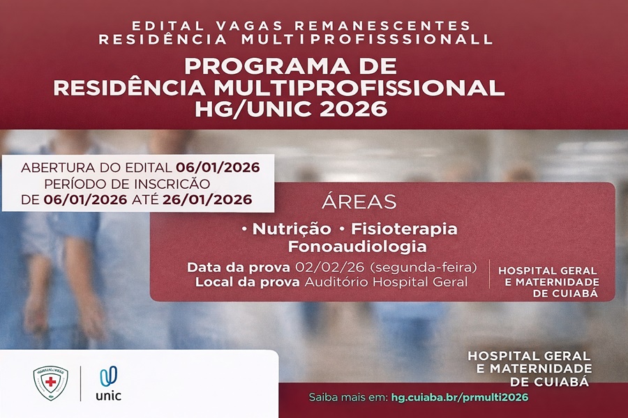 Imagem: Hospital Geral de Cuiaba 02 Hospital Geral de Cuiabá abre inscrições para vagas remanescentes da Residência Multiprofissional 2026