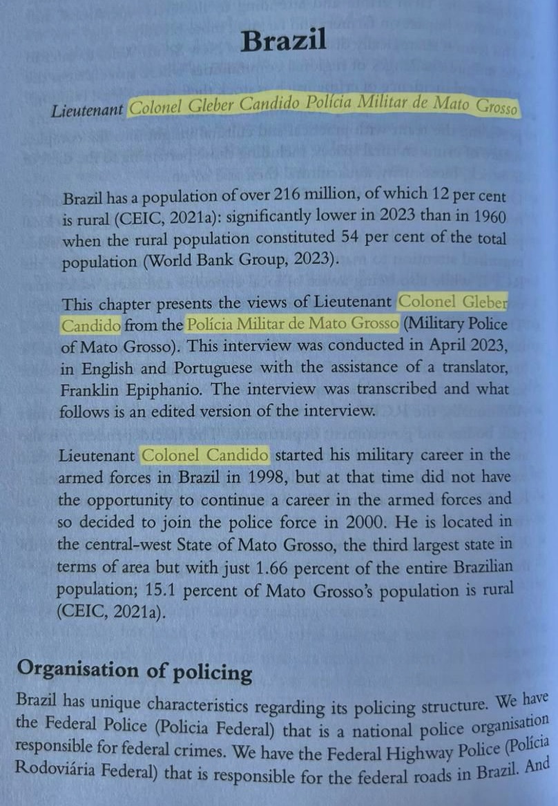 Imagem: Pagina do exemplar publicado no De Rondonópolis para o mundo: Tenente-Coronel Candido é destaque em livro internacional sobre Patrulhamento Rural