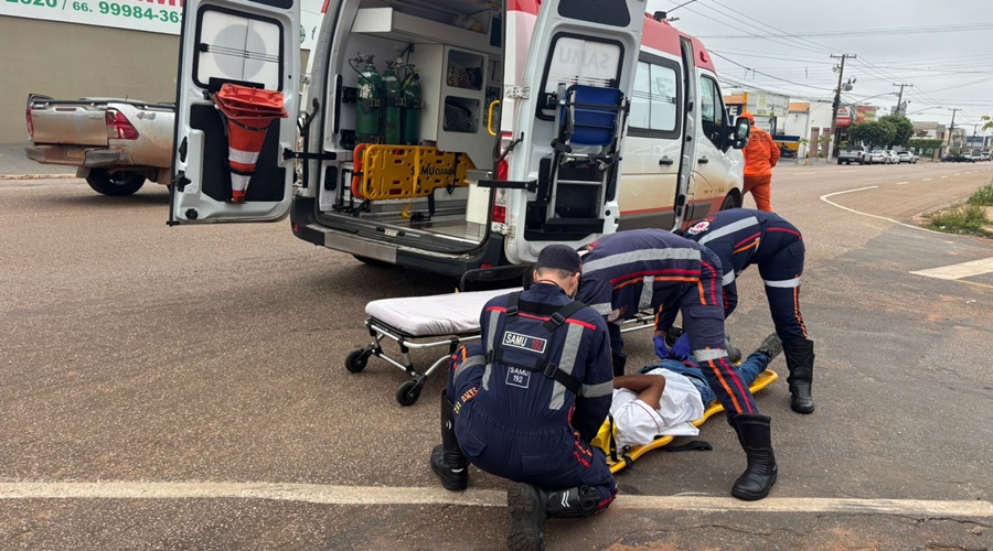 Imagem: AD Motociclista fica ferido após colidir com carro na Rua Fernando Corrêa da Costa em Rondonópolis