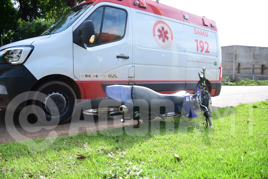 Imagem: Motocicleta XTZ envolvida no acidente Colisão de alto impacto entre duas motos acontece no bairro Dom Ósorio e uma pessoa é encaminhada para o HR