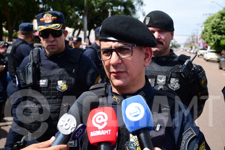 Imagem: Tenente Coronel Silva Sa Comandante adjunto 4oCR Força Total e Centro Seguro | PM mobiliza cerca de 500 militares em operações simultâneas em Rondonópolis