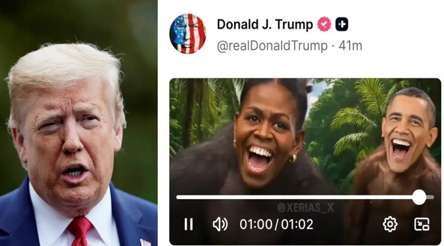 Imagem: truov lms Trump posta vídeo racista com casal Obama como macacos