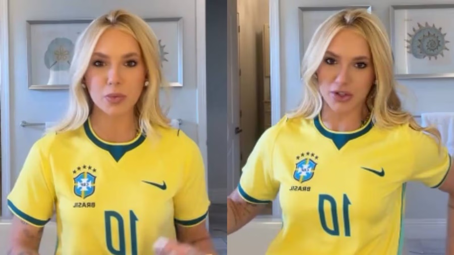 Imagem: Virginia Fonseca Virginia Fonseca usa camisa 10 de Vini Jr. para torcer pelo jogo do Brasil contra a Croácia