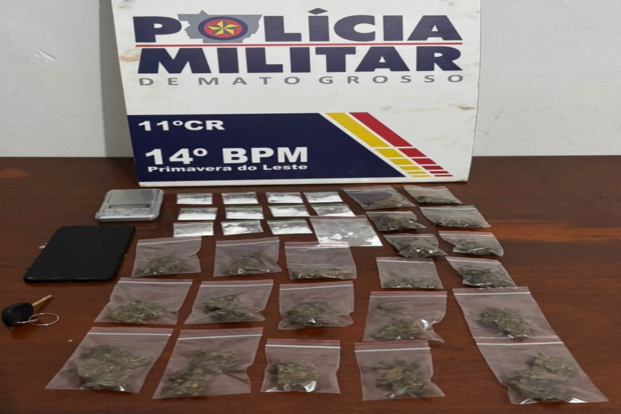 Imagem: Droga apreendida em Primavera do Leste Polícia Militar prende três indivíduos suspeitos por tráfico de drogas após denúncia anônima