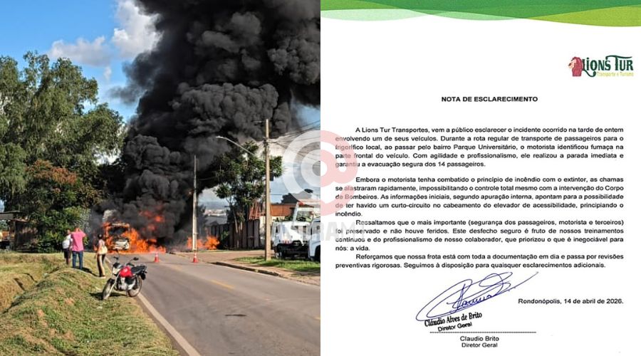 Imagem: ENQUADRAMENTO SITE 1 1 Empresa se pronuncia após incêndio em micro-ônibus e reforça que passageiros saíram em segurança