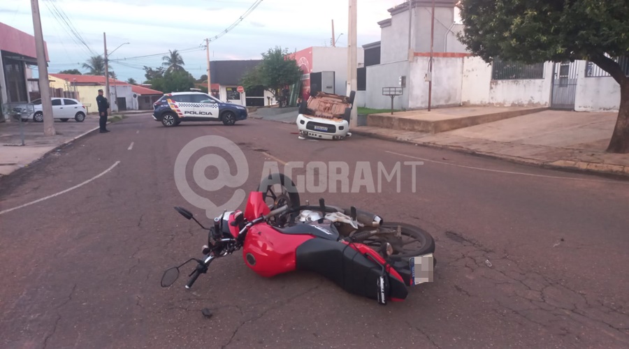 Imagem: WhatsApp Image 2026 04 02 at 17.41.16 Motociclista invade preferencial, colide na lateral de veículo e causa capotamente no Jardim Liberdade