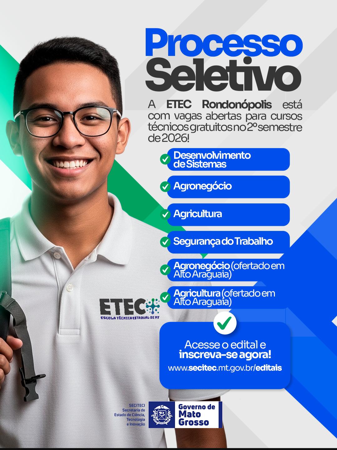 Imagem: WhatsApp Image 2026 04 10 at 09.05.37 ETEC de Rondonópolis abre inscrições para cursos técnicos gratuitos em 2026