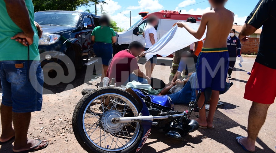 Imagem: avgsfb Motociclista fica gravemente ferido após colisão com caminhonete na Avenida Rio Branco em Rondonópolis