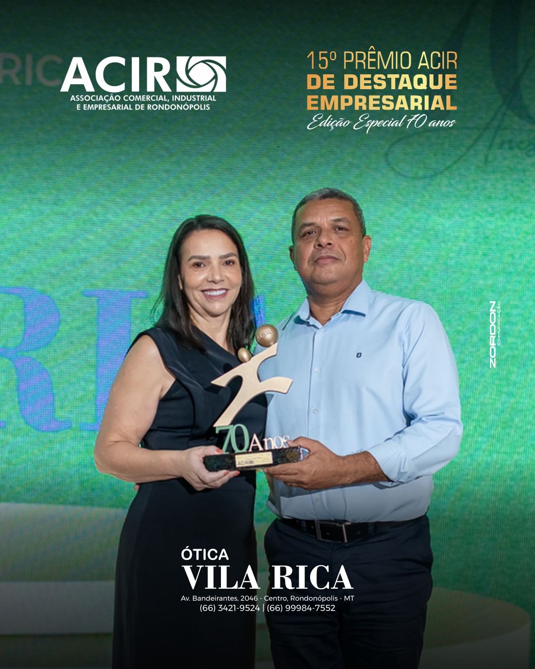 Imagem: vila rica Ótica Vila Rica conquista mais um Prêmio ACIR e reafirma liderança como a ótica mais premiada de Rondonópolis