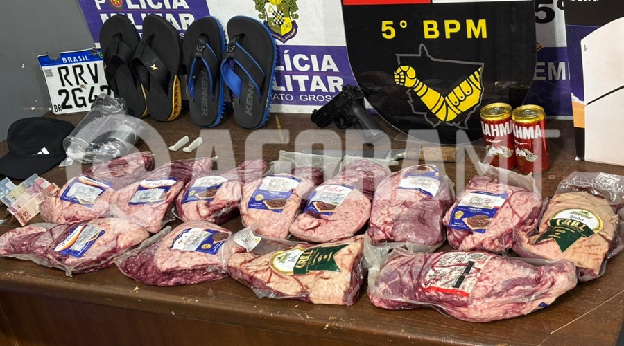 Imagem: ADJVBD Trio é preso suspeito de furtar carnes e videogame em comércios de Rondonópolis