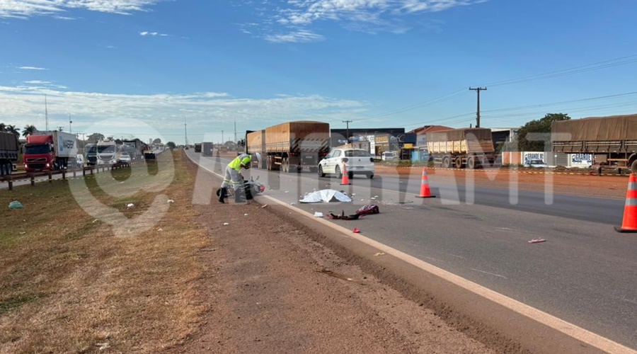 Imagem: ALDV Mulher morre e criança é internada em estado grave após acidente entre moto e carreta na BR-364 em Rondonópolis