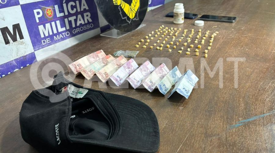 Imagem: ENQUADRAMENTO SITE 26 Dupla suspeita de tráfico de drogas são presos pela PM durante operação no Centro de Rondonópolis
