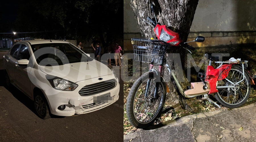 Imagem: avadsvfsb Mulher fica ferida após colisão entre carro e bicicleta elétrica no bairro Santa Cruz