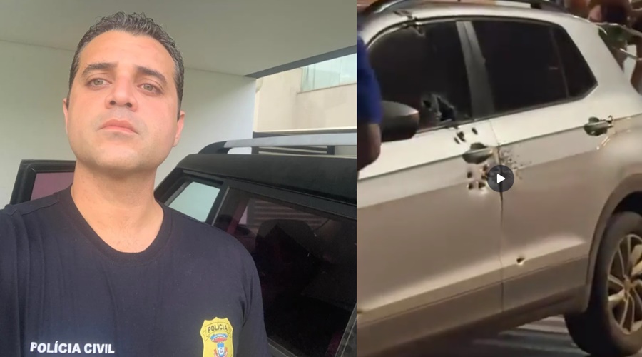 Imagem: dkvbd Delegado é baleado durante troca de tiros em Sorriso e carro particular fica cheio de marcas de disparos