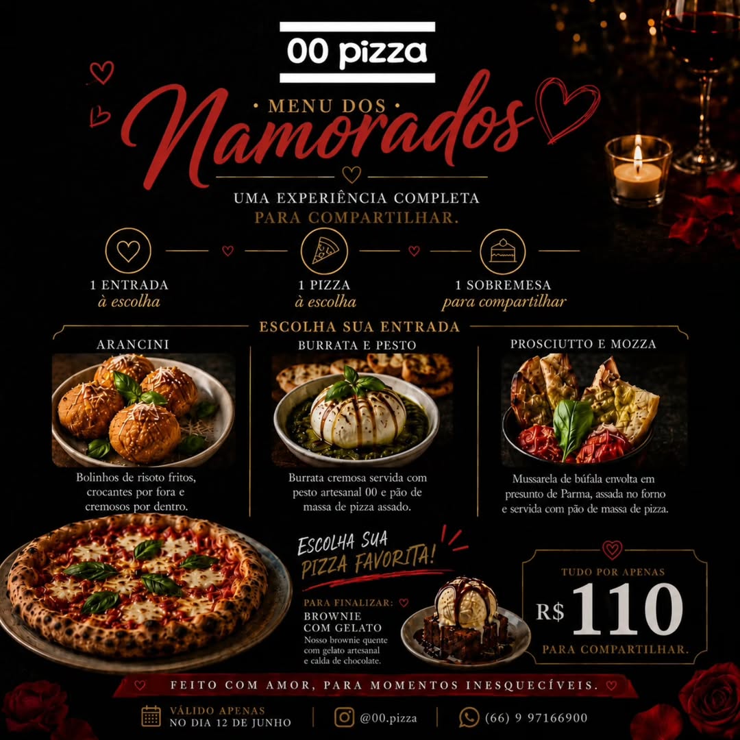 Imagem: 00 PIZZA Dia dos Namorados: veja mais de 20 opções de restaurantes e experiências românticas para ir em Rondonópolis Imagem: 00 PIZZA Dia dos Namorados: veja mais de 20 opções de restaurantes e experiências românticas para ir em Rondonópolis