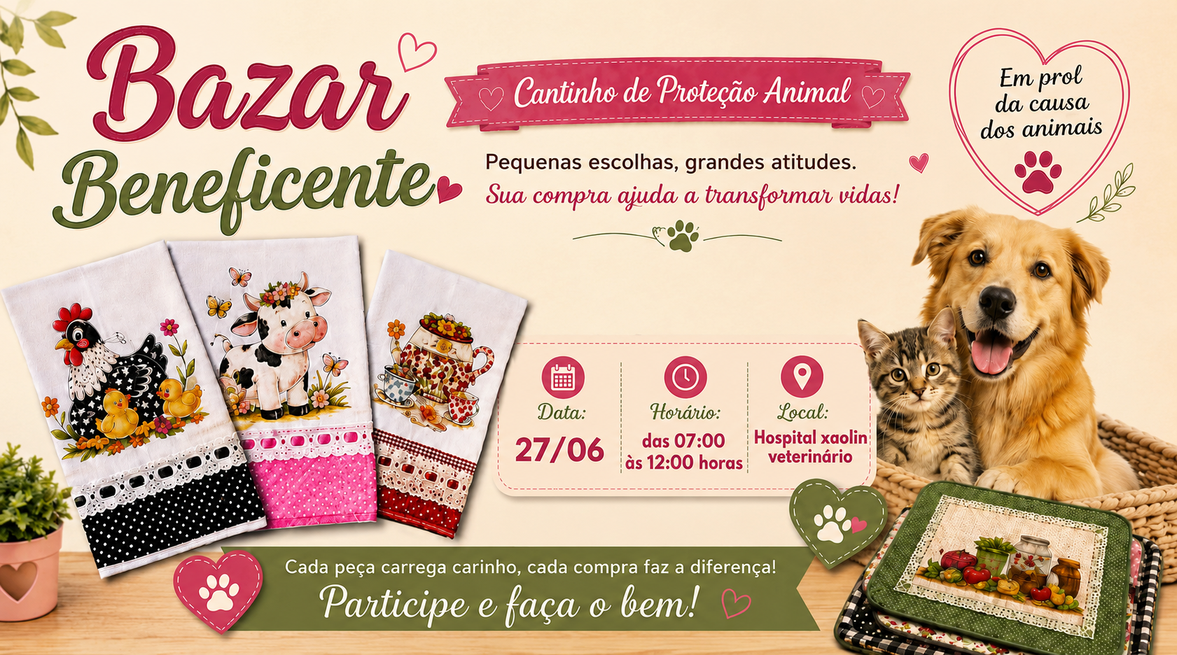 Imagem: ChatGPT Image 26 de jun. de 2026 16 05 44 ONG Cantinho de Proteção Animal promove bazar beneficente em prol de animais abandonados Imagem: ChatGPT Image 26 de jun. de 2026 16 05 44 ONG Cantinho de Proteção Animal promove bazar beneficente em prol de animais abandonados