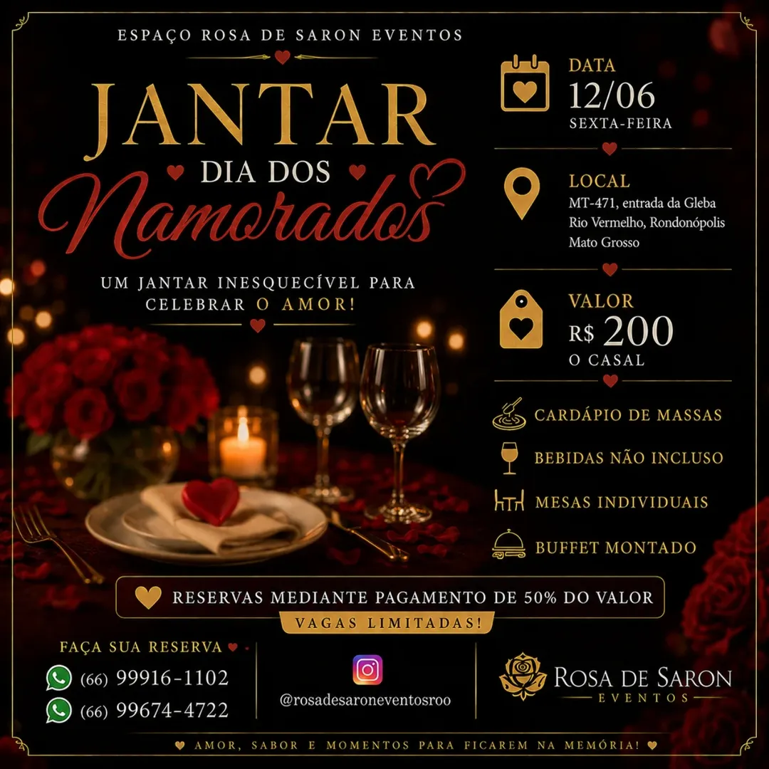 Imagem: ROSA DE SARON Dia dos Namorados: veja mais de 20 opções de restaurantes e experiências românticas para ir em Rondonópolis Imagem: ROSA DE SARON Dia dos Namorados: veja mais de 20 opções de restaurantes e experiências românticas para ir em Rondonópolis