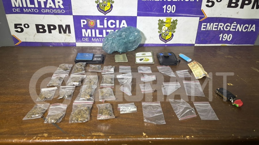 Imagem: Droga apreendida Tornozelado é preso com porções de maconha após patrulhamento da Polícia Militar em Rondonópolis