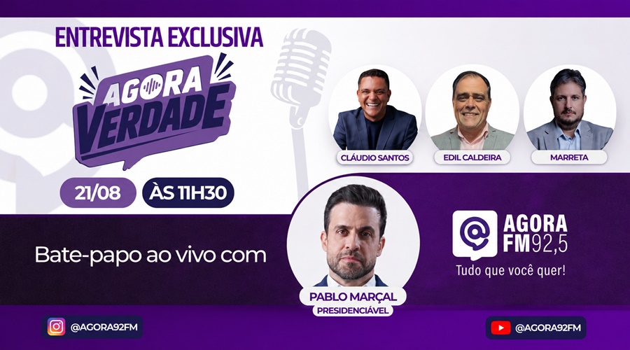Imagem: PABLO MARCAL NO AGORA VERDADE Pablo Marçal será entrevistado com exclusividade pela Agora FM nesta sexta-feira em Rondonópolis