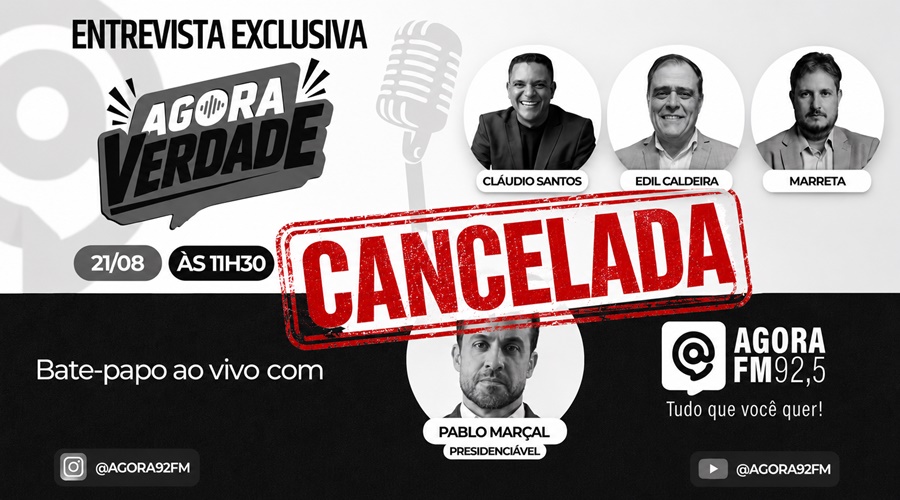 Imagem: entrevista com Marcal cancelada 1 Agora FM cancela entrevista exclusiva com Pablo Marçal após decisão do TSE Imagem: entrevista com Marcal cancelada 1 Agora FM cancela entrevista exclusiva com Pablo Marçal após decisão do TSE