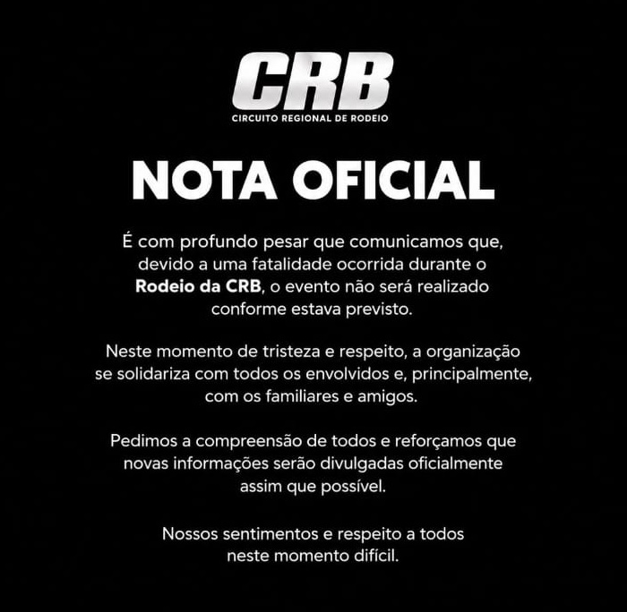 Imagem: 1 Em Rondonópolis | Circuito Regional de Rodeio suspende evento após fatalidade e lamenta morte de trabalhador