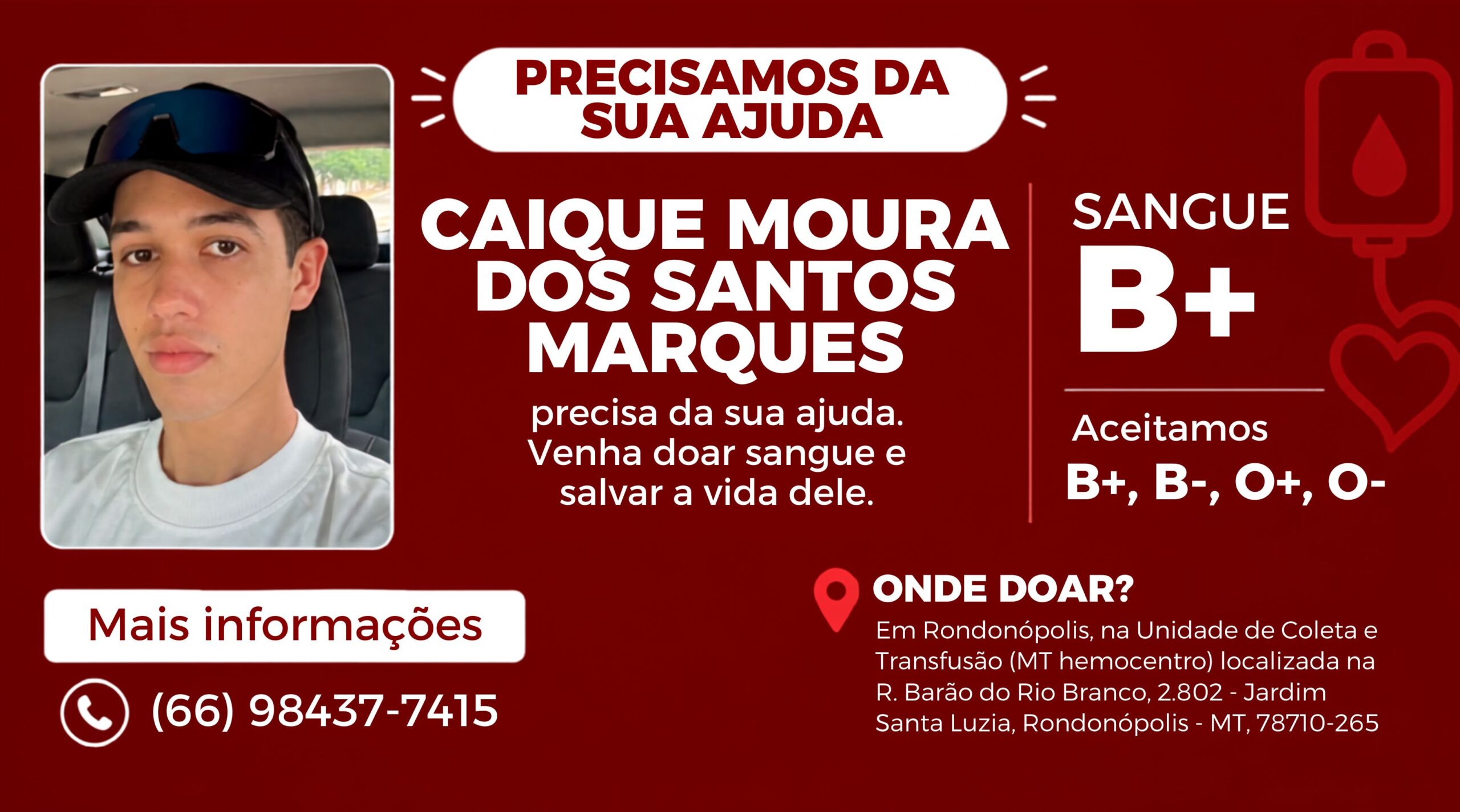 Imagem: Em Rondonopolis na Unidade de Coleta e Transfusao MT hemocentro localizada na Rua Rio Branco2802 Bairro Jardim Santa Maria scaled Jovem fica em estado grave após bater moto contra poste e família pede doação de sangue em Rondonópolis Imagem: Em Rondonopolis na Unidade de Coleta e Transfusao MT hemocentro localizada na Rua Rio Branco2802 Bairro Jardim Santa Maria scaled Jovem fica em estado grave após bater moto contra poste e família pede doação de sangue em Rondonópolis