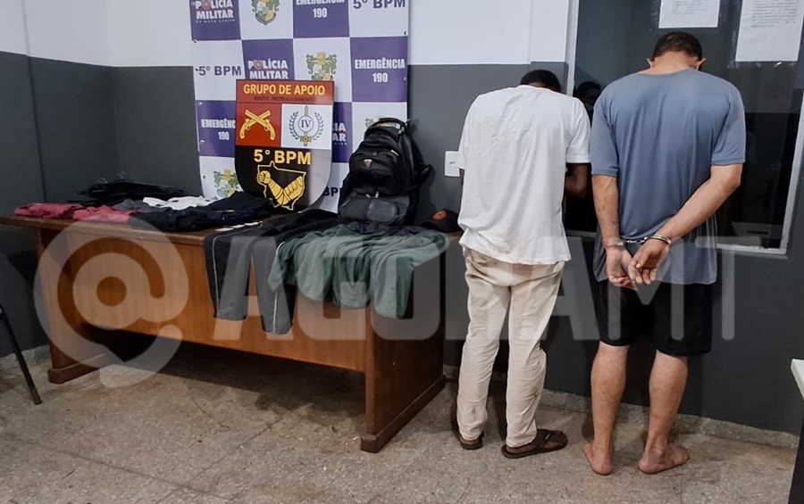 Imagem: Suspeitos por furto presos pela PM Polícia Militar prende dois suspeitos por furto em loja de roupas no centro de Rondonópolis Imagem: Suspeitos por furto presos pela PM Polícia Militar prende dois suspeitos por furto em loja de roupas no centro de Rondonópolis