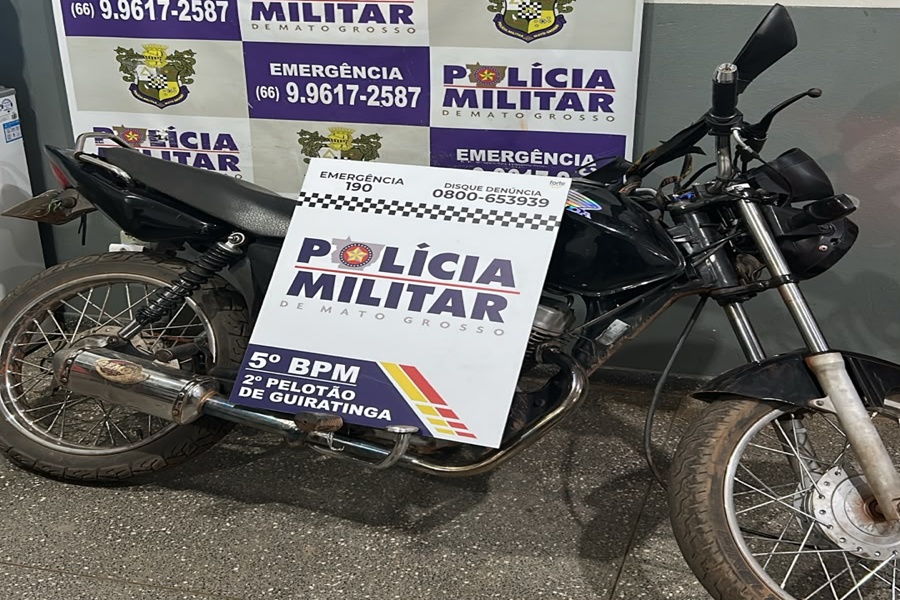 Imagem: moto roubada Suspeito é detido com moto roubada durante abordagem de rotina em Guiratinga Imagem: moto roubada Suspeito é detido com moto roubada durante abordagem de rotina em Guiratinga