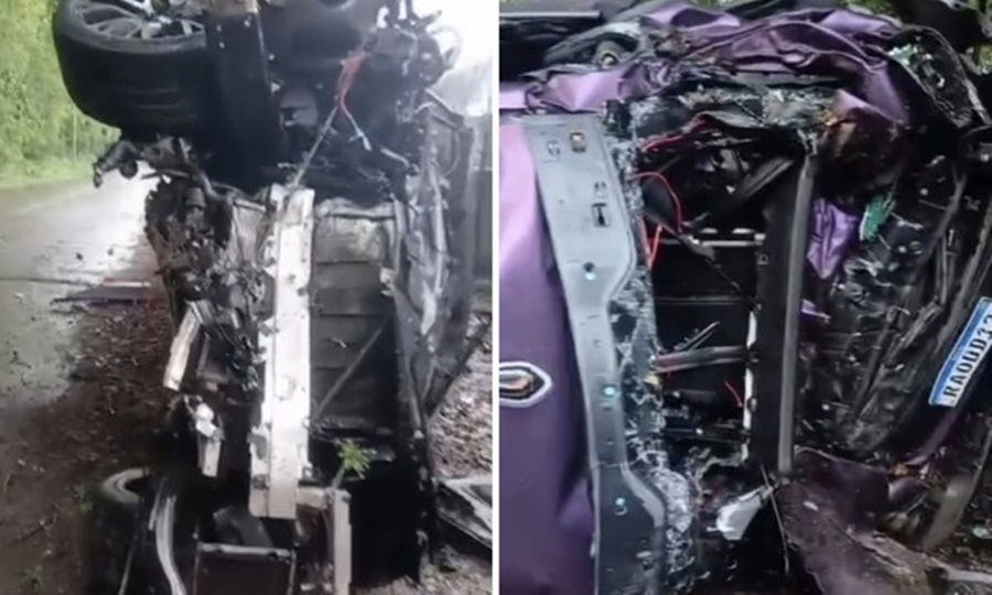 Imagem: Carro de jogador ficou destruido Veículo de jogador do Vasco fica destruído após acidente que terminou em capotamento