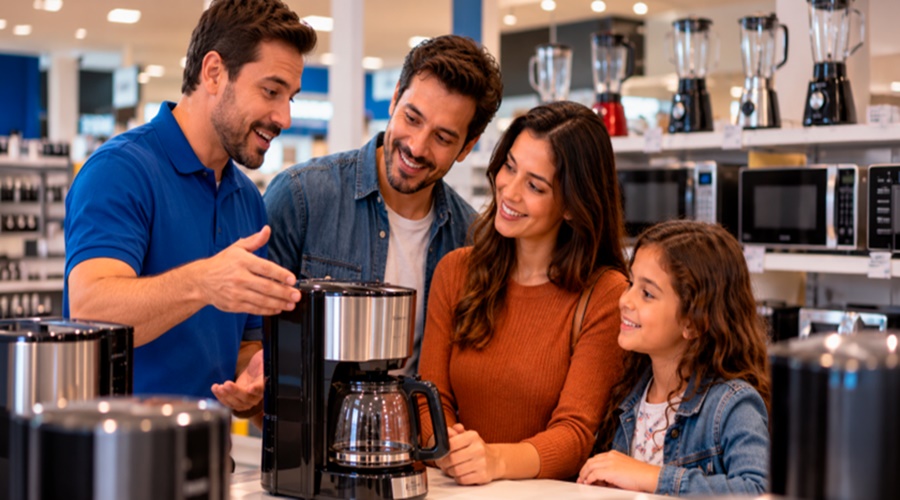Imagem: Familia comprando cafeteira 01 Consumo das famílias em Mato Grosso volta a crescer após quatro meses de queda; aponta Fecomércio Imagem: Familia comprando cafeteira 01 Consumo das famílias em Mato Grosso volta a crescer após quatro meses de queda; aponta Fecomércio