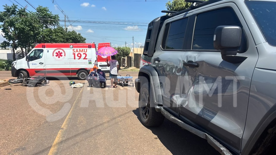 Motociclista fica ferido após colisão entre moto e SUV no Jardim Belo Panorama em Rondonópolis