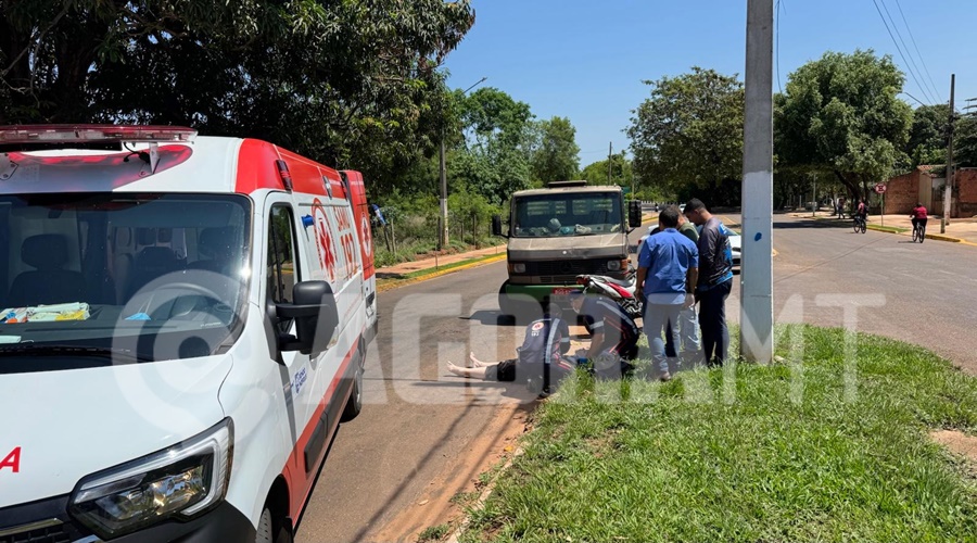 Imagem: acidente iguassu 2 Motociclista fica ferida após bater em caminhão na Avenida Brasil em Rondonópolis