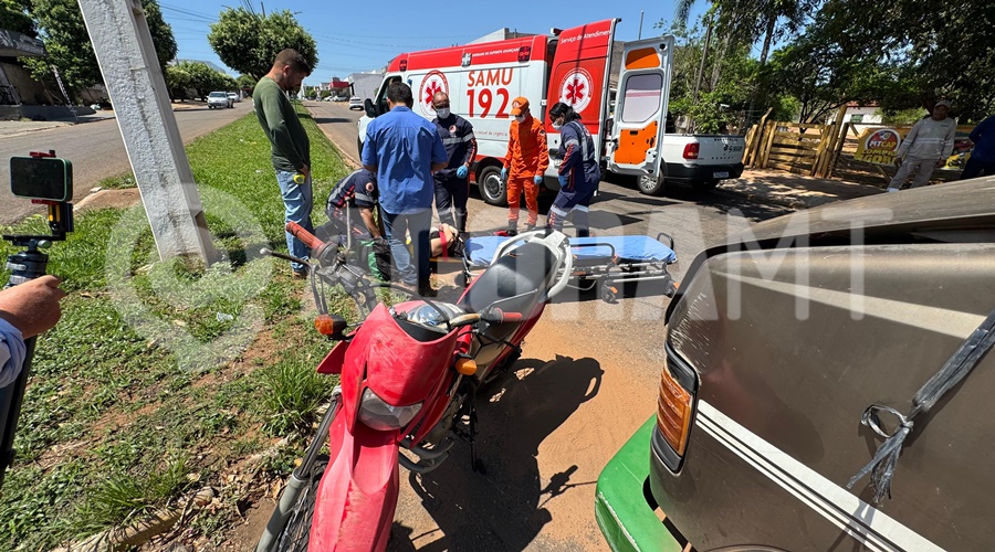 Motociclista fica ferida após colisão com caminhão em Rondonópolis, MT