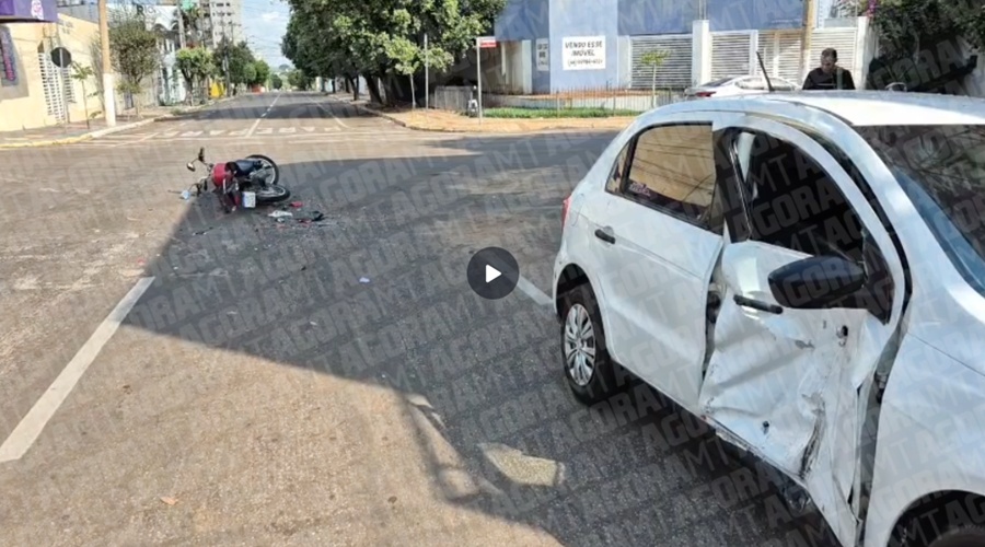 Motociclista fica gravemente ferido em acidente no Centro de Rondonópolis