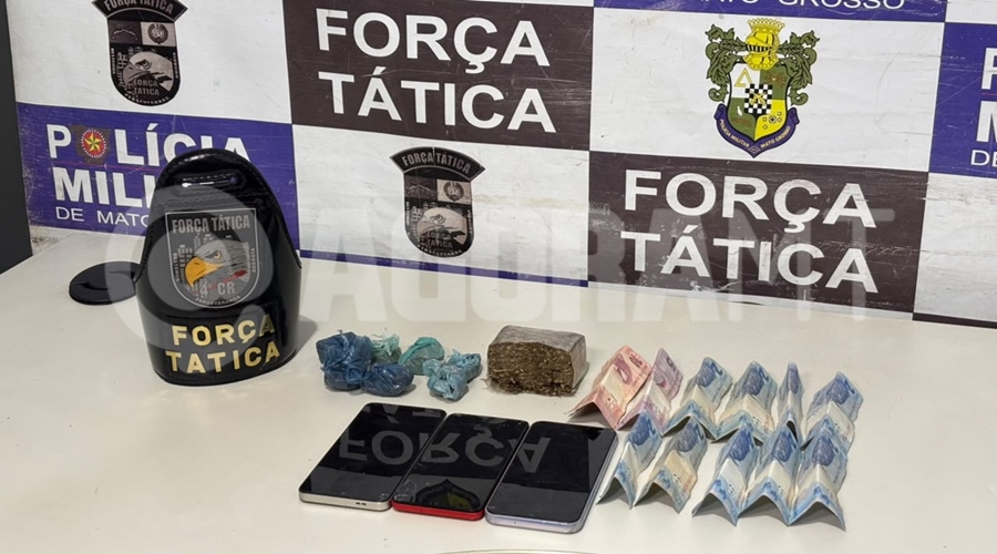 Imagem: material tatica apreendido Denúncia de tráfico leva PM a apreender maconha e deter mulher no Jardim Tancredo Neves